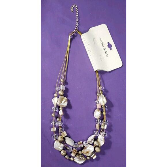 Sophia & Kate Layered Necklace Mother Of Pearl Shell Glass Beads Neutral Colors - Picture 3 of 8